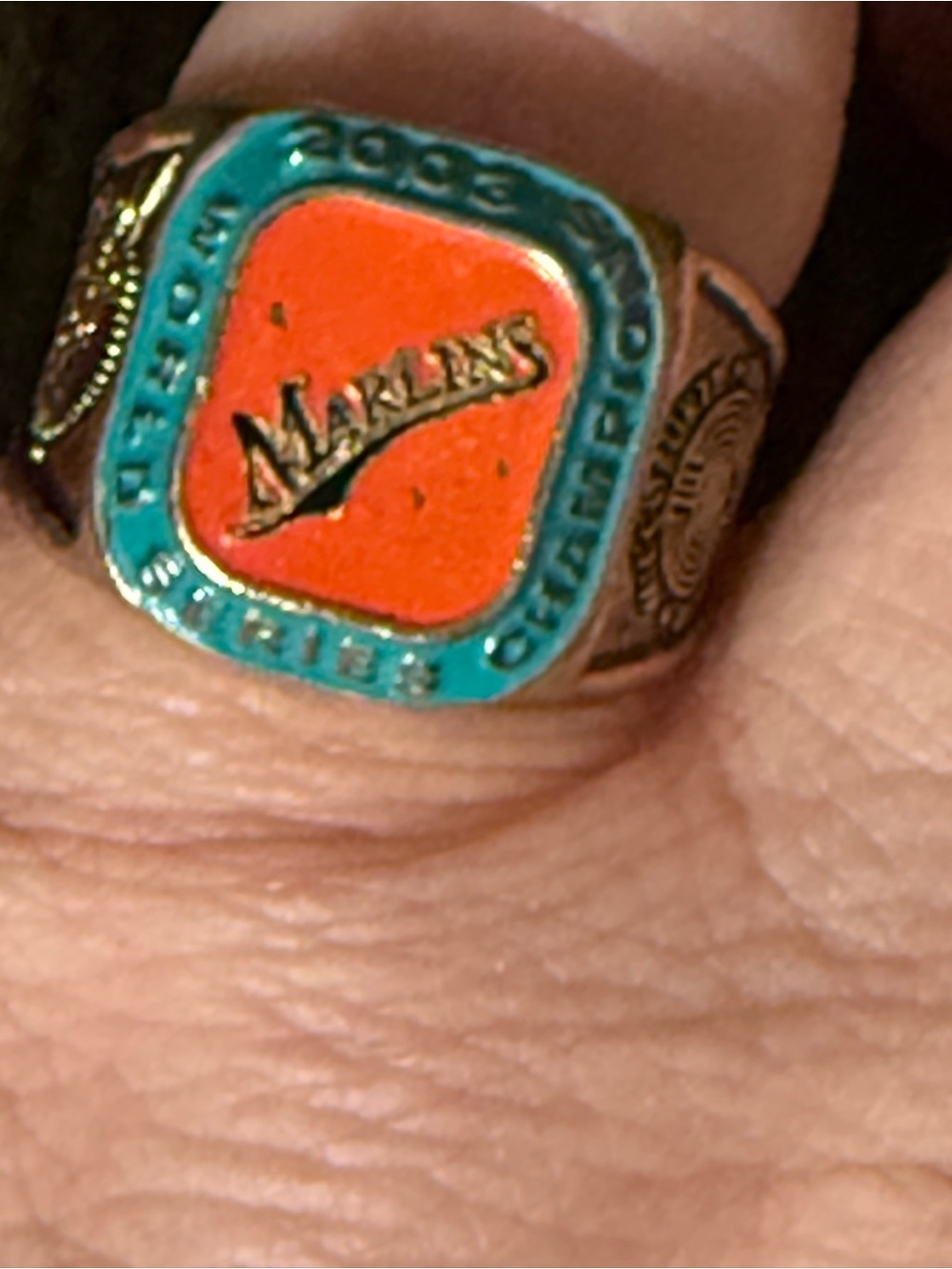 2003 Mariners World Series Enamel Signet Ring - Orange & Teal